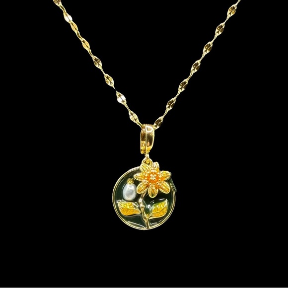 Flower and Pearl Enamel Pendant Necklace with Pearl Accent - Picture 8 of 16